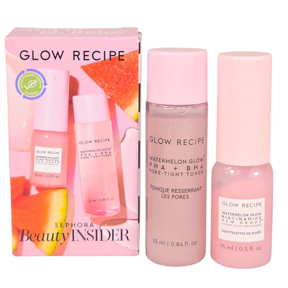 2pc Glow Recipe Watermelon Glow Duo Toner 25ml & Dew Drops 15ml New Sealed